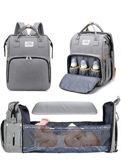 General Diaper Bag Backpack Waterproof Diaper Changing Totes Multi-Function Travel Portable Bassinet Backpack Mommy Bag Large Capacity Baby Backpack for Boy Girl Baby Shower Gifts Folding Frib (Grey)  - Image 1