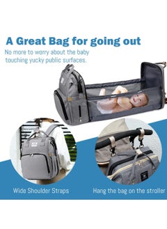 General Diaper Bag Backpack Waterproof Diaper Changing Totes Multi-Function Travel Portable Bassinet Backpack Mommy Bag Large Capacity Baby Backpack for Boy Girl Baby Shower Gifts Folding Frib (Grey)  - Image 4