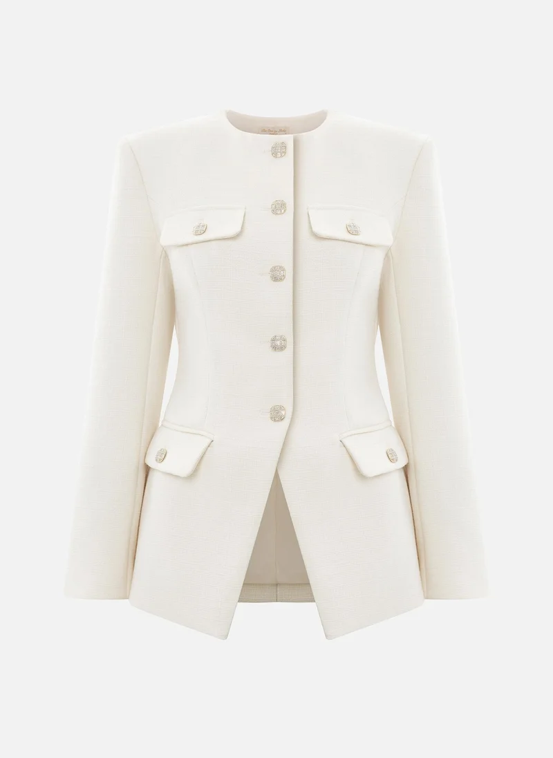 ليتشي سترة تويد ملائمة مع أزرار من أحجار الراين