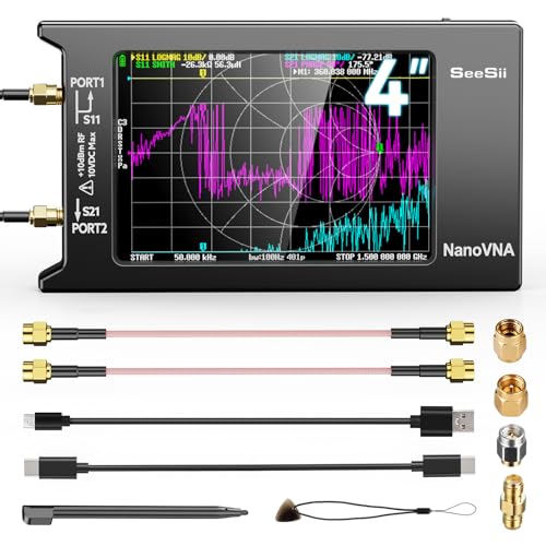SEESII Upgraded NanoVNA-H4 Vector Network Analyzer, Latest V4.4 9KHz-1.5GHz HF VHF UHF 4" Touch Screen VNA Antenna Analyzer Measures S Parameters,Voltage Standing Wave Ratio, Phase,Delay, Smith Chart - Image 1