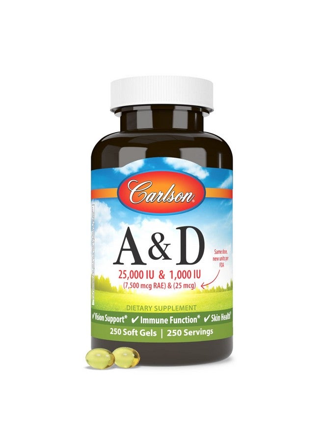 Carlson A & D 25000 Iu (7500 Mcg Rae) & 1000 Iu (25 Mcg) Vision Support Immune Function & Skin Health 250 Softgels - Image 5