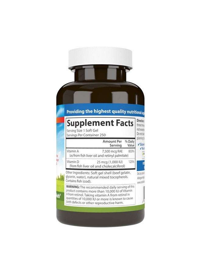Carlson A & D 25000 Iu (7500 Mcg Rae) & 1000 Iu (25 Mcg) Vision Support Immune Function & Skin Health 250 Softgels - Image 3