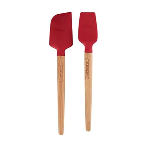 Farberware 5216385 Professional Heat Resistant Silicone Spatula with Wood HandleSafe for NonStick Cookware Set of 2 Red