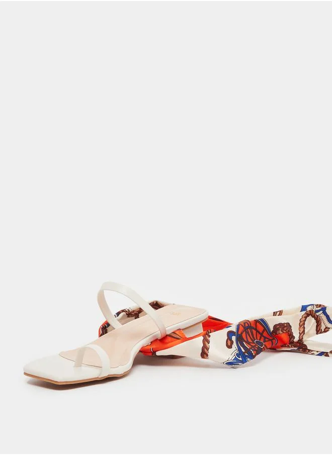 ستايلي Open Toe Block Heel Sandals with Printed Scarf