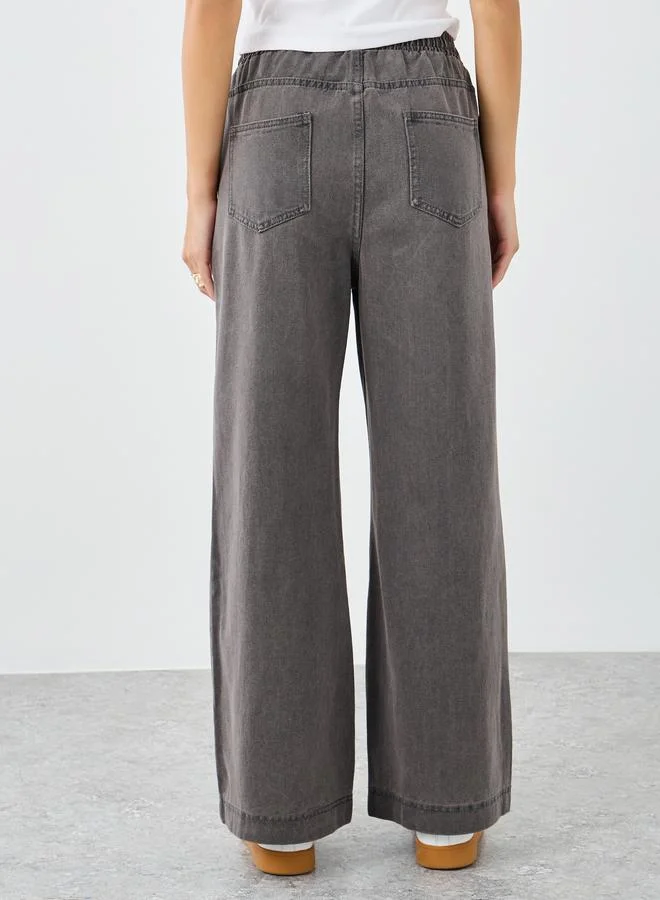 Styli Styli Elasticated Waistband Wide Leg Jeans with Drawstring