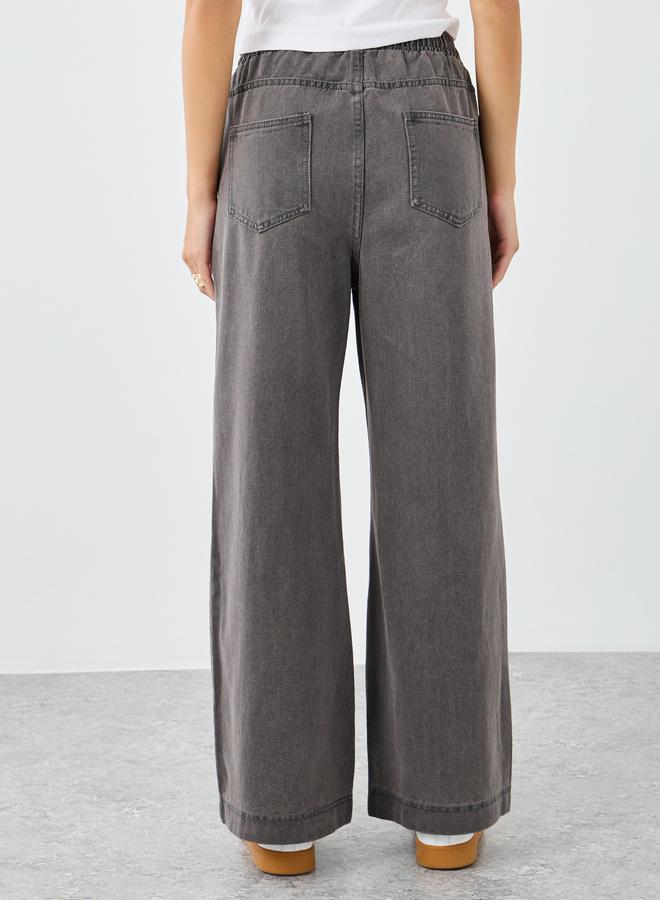 Styli Elasticated Waistband Wide Leg Jeans with Drawstring - Image 5