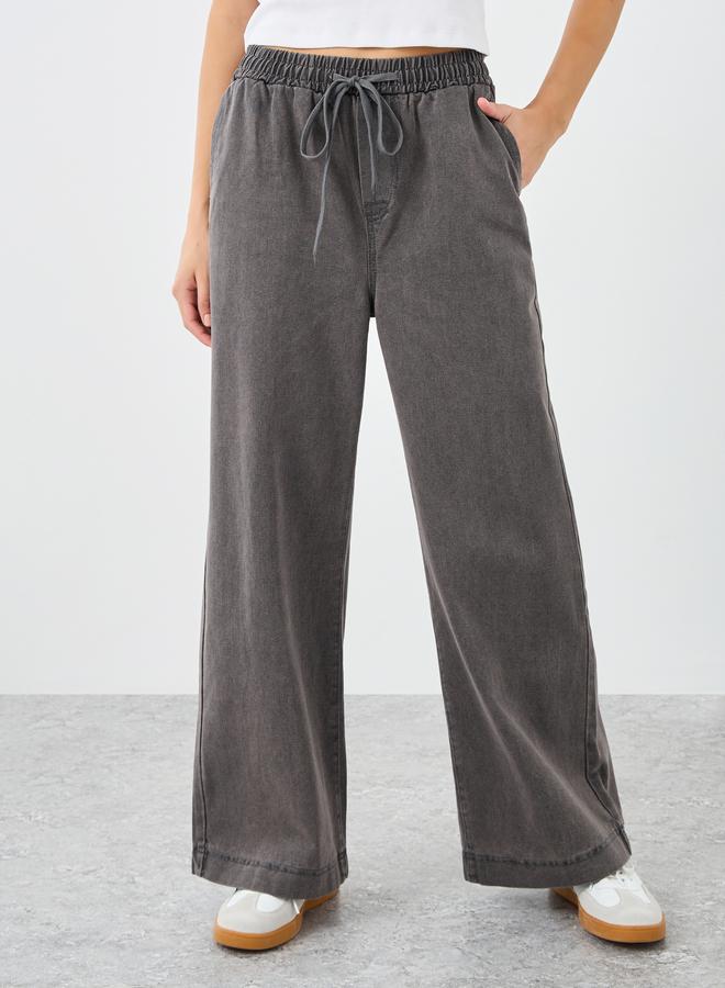 Styli Elasticated Waistband Wide Leg Jeans with Drawstring - Image 3