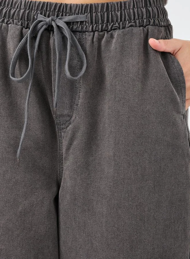 Styli Styli Elasticated Waistband Wide Leg Jeans with Drawstring