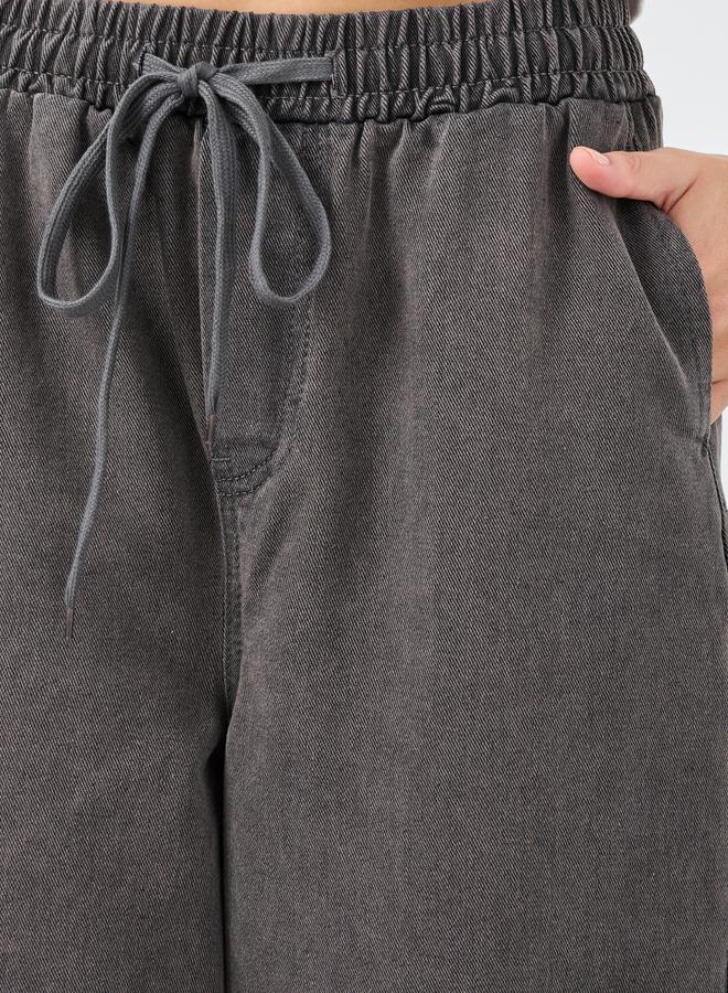 Styli Elasticated Waistband Wide Leg Jeans with Drawstring - Image 4