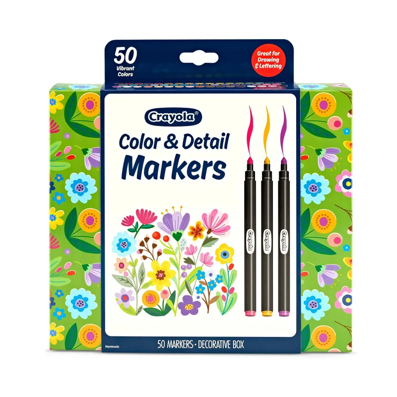 كرايولا Crayola Color & Detail Marker Set – 50 Dual-Tip Art Markers for Adults & Teens, Graphic and Fine Tips, Ideal for Drawing, Hand Lettering & Coloring