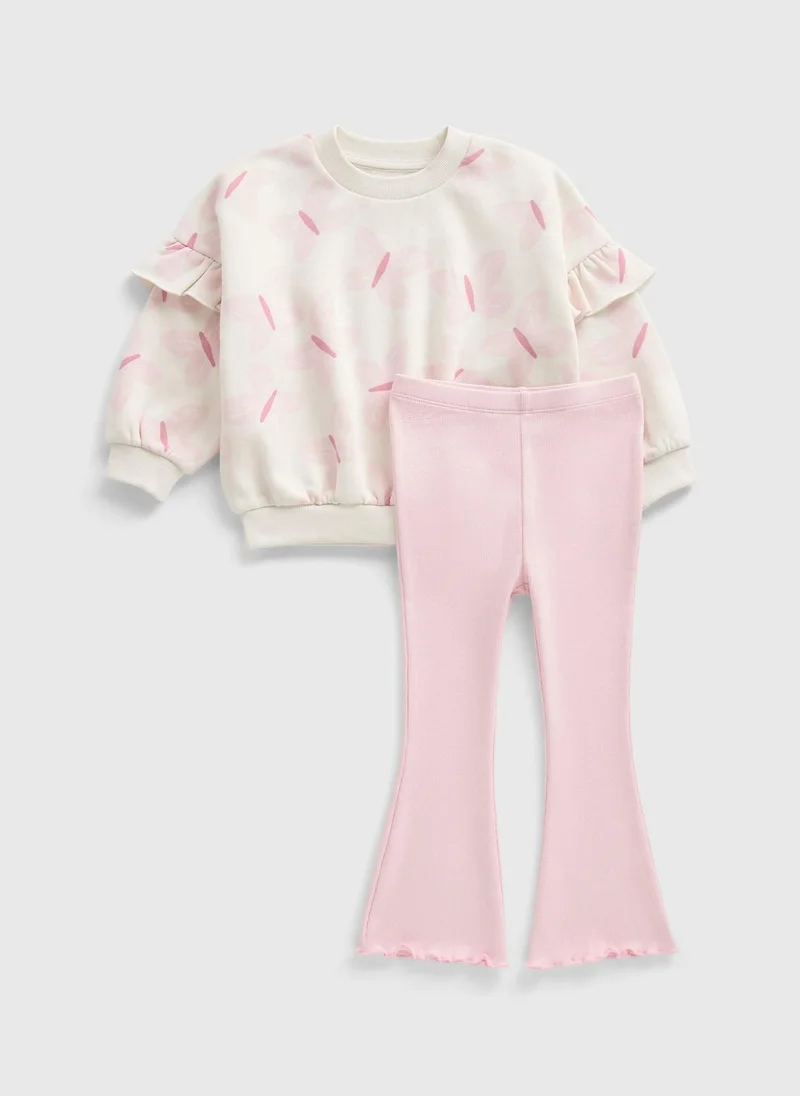 Matalan Girls Pink Butterfly Sweatshirt & Flare Set