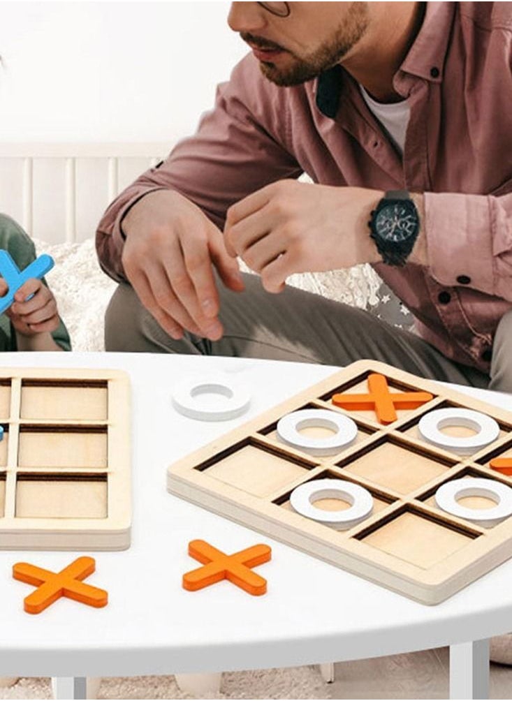 MARGOUN Tic-Tac-Toe Game Toy Classic Wooden Checkerboard Educational Family Game Toys Set for Adults and Kids ORANGE  - Image 2
