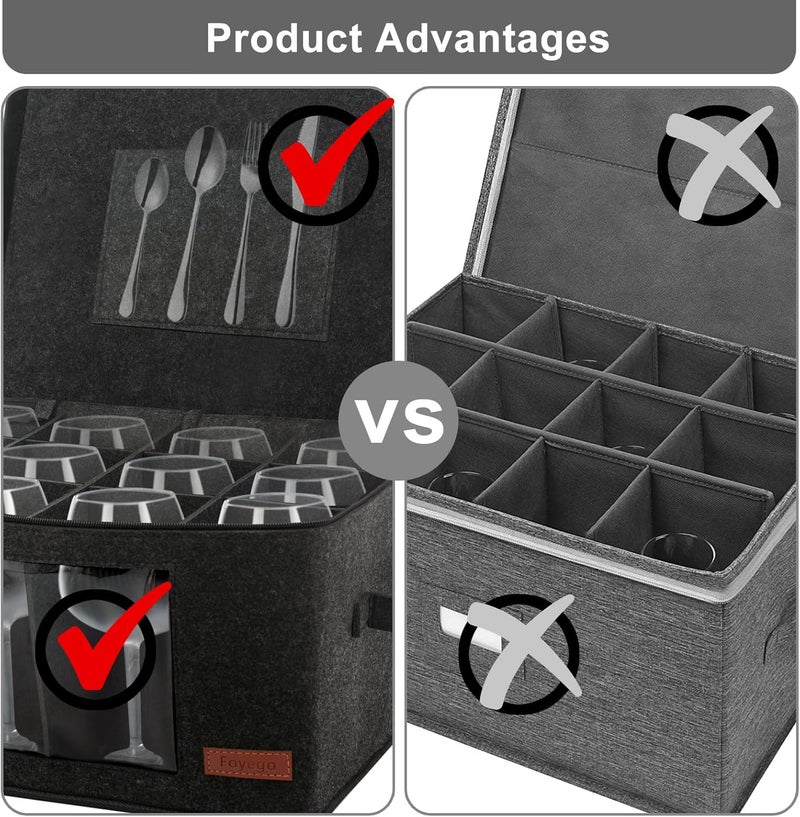 Foyego 2 Pack Wine Glass Storage Box with Dividers Stemware Storage Containers for Packing and Moving China Storage Containers Box for 12 Crystal Glassware Wine Glasses Drinkware - Image 5