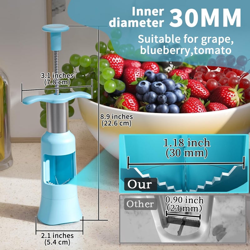 Newness Grape Cutter for Toddlers 1-3 with 2 Straw Brushes & 2 Types of Slicing Tomato Slicer Blueberry Cherry Grape Quarter Cutter Kitchen Gadgets for Salad Pasta Cake Decoration (Blue) - Image 2