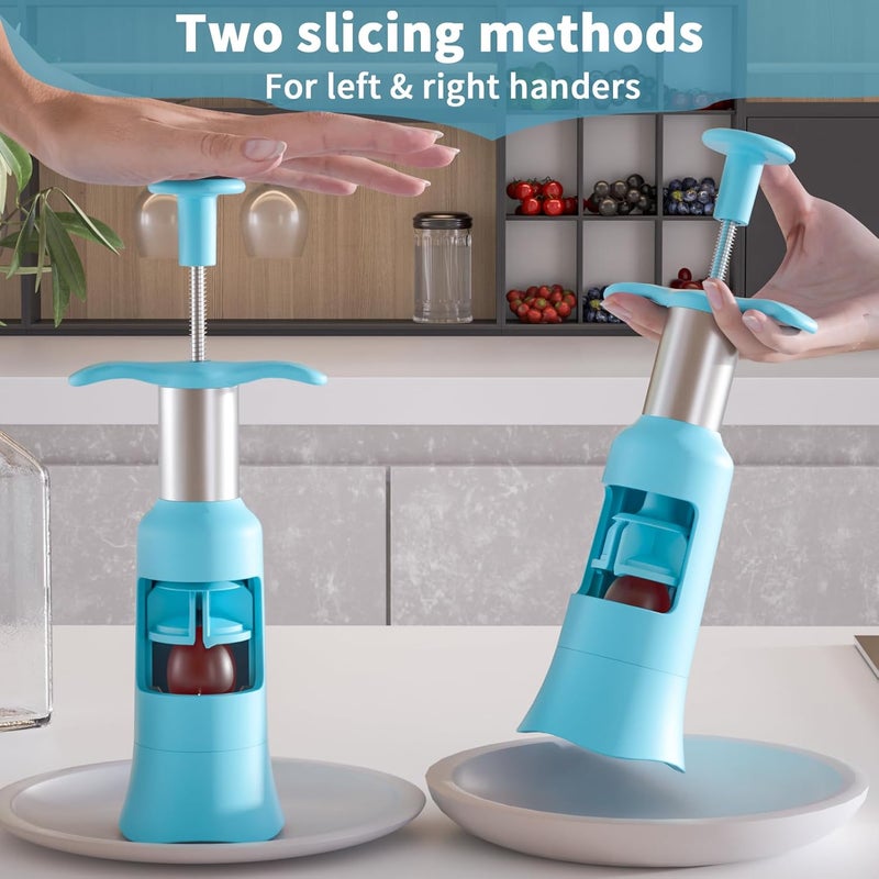 Newness Grape Cutter for Toddlers 1-3 with 2 Straw Brushes & 2 Types of Slicing Tomato Slicer Blueberry Cherry Grape Quarter Cutter Kitchen Gadgets for Salad Pasta Cake Decoration (Blue) - Image 4