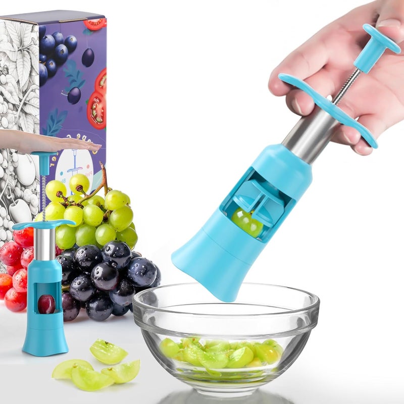 Newness Grape Cutter for Toddlers 1-3 with 2 Straw Brushes & 2 Types of Slicing Tomato Slicer Blueberry Cherry Grape Quarter Cutter Kitchen Gadgets for Salad Pasta Cake Decoration (Blue) - Image 1