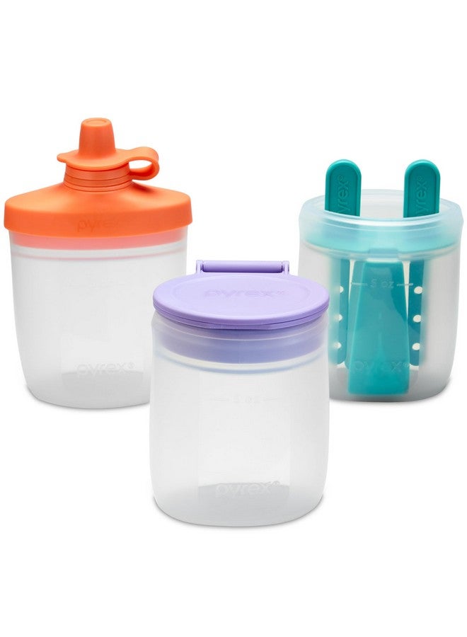 Pyrex Littles (6-PC) Silicone Baby Toddler Feeding Set, 5 OZ Pouches and Lids For Food & Beverage, Airtight Leak-Proof, BPA Free Non-Breakable Dishwasher Safe, Ages 6 Months + - Image 1