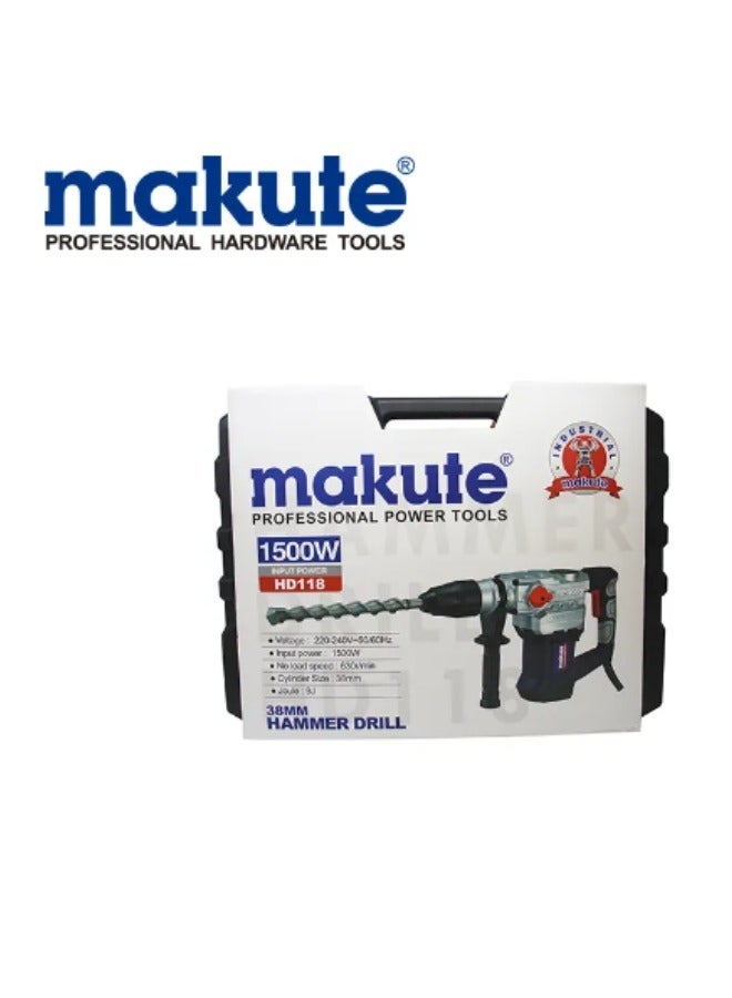 makute Electric Rotary Hammer Drill Jack Hammer Drill 1500W with 500 RPM  for All Heavy-Duty Drilling Task (HD118) - Image 5