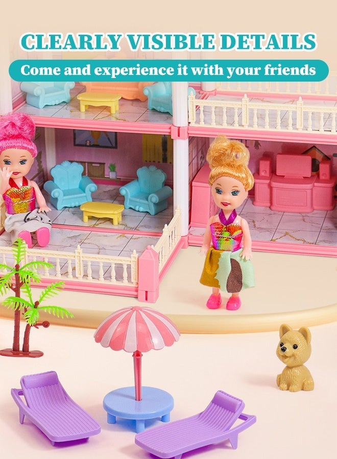 جودي بلاي مجموعة لعب بيت الدمية الضخم المكون من 4 طوابق مع 11 غرفة، 4 دمى مع مطبخ وغرفة نوم وأثاث وحديقة وحيوانات أليفة، بيت الدمية التظاهري DIY للفتيات. - Image 3