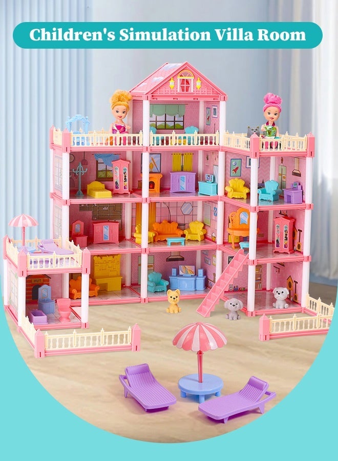 جودي بلاي مجموعة لعب بيت الدمية الضخم المكون من 4 طوابق مع 11 غرفة، 4 دمى مع مطبخ وغرفة نوم وأثاث وحديقة وحيوانات أليفة، بيت الدمية التظاهري DIY للفتيات. - Image 5