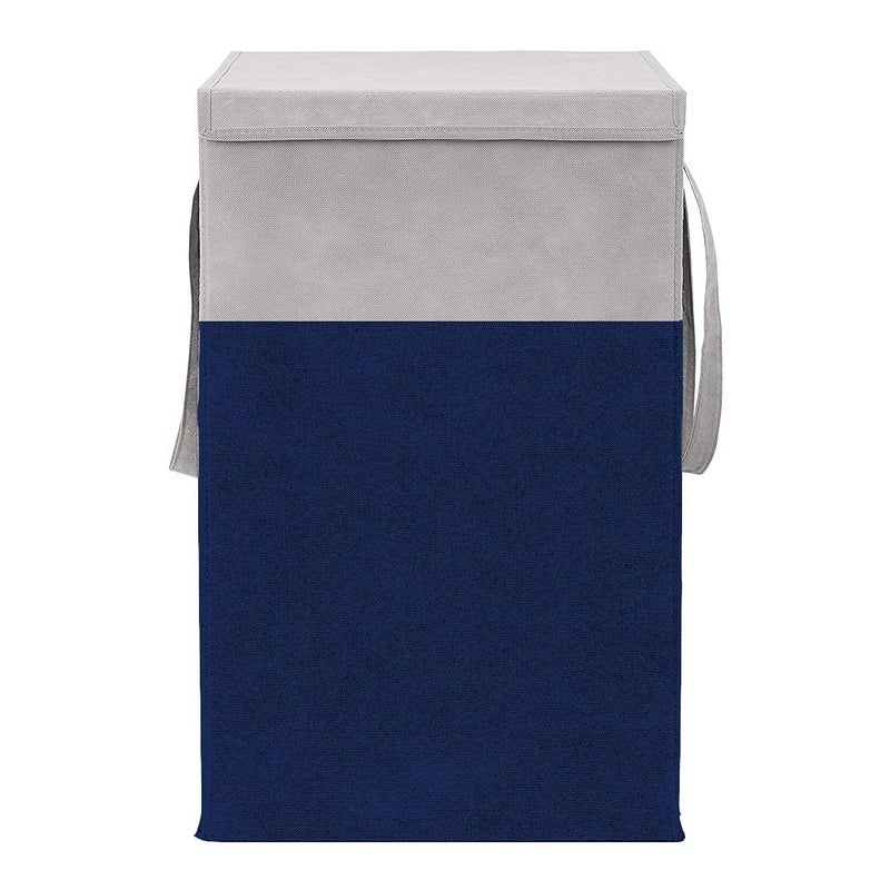 WhiteKrafts Folding laudry Basket For cloths and toy organiser With LID & Handle Baby Toys Organiser 75 LTR, Grey and blue 1 pcs - Image 1