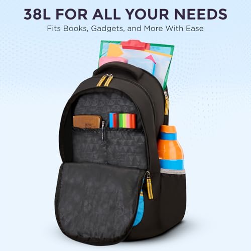 Aristocrat Scholar 38L Black & Blue Casual Backpack for Boys & Girls with 3 Spacious Compartments | Organizer | Padded Shoulder Straps | Side Bottle Pockets | Perfect for School & Travel - Unisex - Image 4