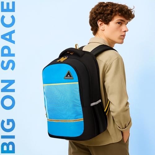 Aristocrat Scholar 38L Black & Blue Casual Backpack for Boys & Girls with 3 Spacious Compartments | Organizer | Padded Shoulder Straps | Side Bottle Pockets | Perfect for School & Travel - Unisex - Image 2