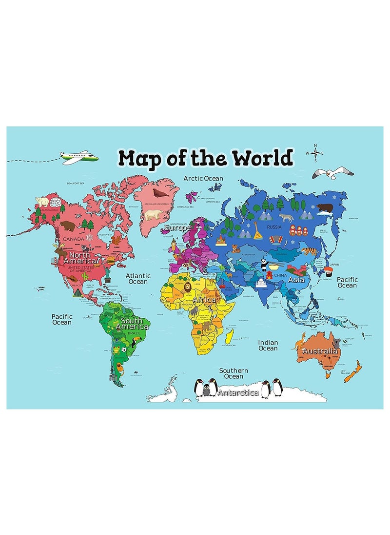 Generic - World map, size 40 cm by 53 cm, printed on luxurious glossy paper, with the most important landmarks and animals shown, Up to Date Egypt print 01222143812 - Image 1