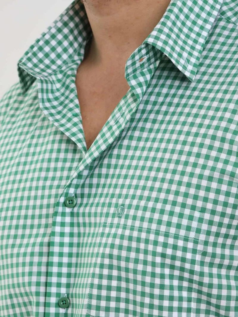 Dufy Green Men's Regular Fit Checked Brent Button Collar Long Sleeve Shirt - 102289