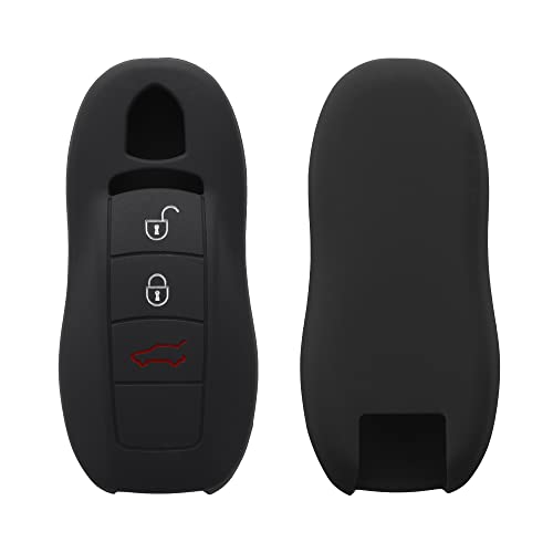 kwmobile Key Cover Compatible with Porsche 3 Button Car Key (only Keyless) - Soft Silicone Car Key Fob Holder Protector Case - Black - Image 1