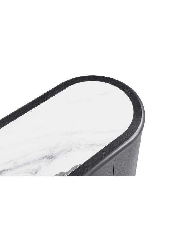 DANUBE HOME Tokishi Sintered Stone Top Sideboard With 4 Doors | Sturdy Kitchen Organiser Rack | Modern Design Sideboard Cabinet Side Board For Dining Room L152xW45xH78cm - White/Black Veneer - Image 5