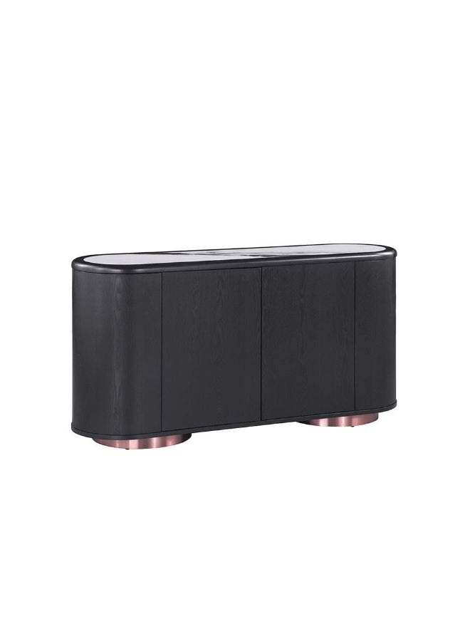 DANUBE HOME Tokishi Sintered Stone Top Sideboard With 4 Doors | Sturdy Kitchen Organiser Rack | Modern Design Sideboard Cabinet Side Board For Dining Room L152xW45xH78cm - White/Black Veneer - Image 1