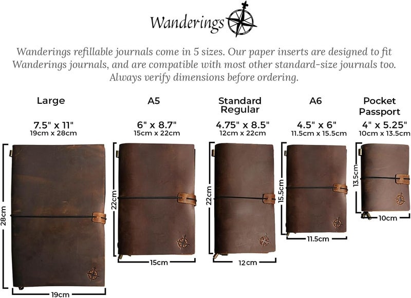 واندرينجز إعادة تعبئة مفكرة المسافر Wanderings® - ورق مسطر، إدراجات مخطط A5 - مجموعة من 3 إعادة تعبئة مفكرة لمفكرات السفر الجلدية والملاحظات والكتابة والمذكرات - 8.25 × 5.25 بوصة (21 سم × 14 سم) 3 × 60 صفحة - Image 5