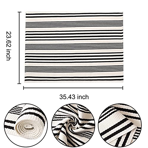 BUAGETUP Black and White Striped Doormat 24'' x 35'' Front Porch Rug Machine Washable Indoor Outdoor Doormat for Front Porch Hand-Woven Entryway Rug for Laundry/Bathroom/Bedroom - Image 2