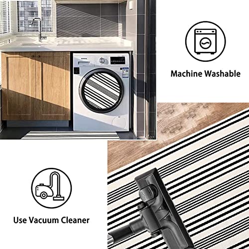 BUAGETUP Black and White Striped Doormat 24'' x 35'' Front Porch Rug Machine Washable Indoor Outdoor Doormat for Front Porch Hand-Woven Entryway Rug for Laundry/Bathroom/Bedroom - Image 3