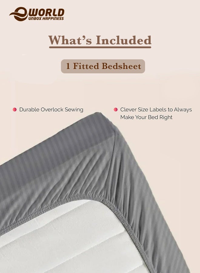 إي وورلد ملاءة سرير مزوّدة بسطح مطاطي من الألياف الدقيقة بخطوط باللون الرمادي، بجيب عميق لملاءمة محكمة، قابلة للتنفس وسهلة الغسل في الغسالة لحماية مثالية، متوفرة بمقاسات كينغ وكوين وسنجل، بدون غطاء وسادة - Image 3