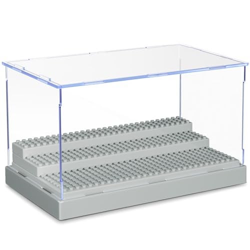 KKU Display Case for Figures Minifigure Display Case Box Storage 10 X 61 X 54 Action Figures Blocks for Display with 3 Movable Steps - Image 1