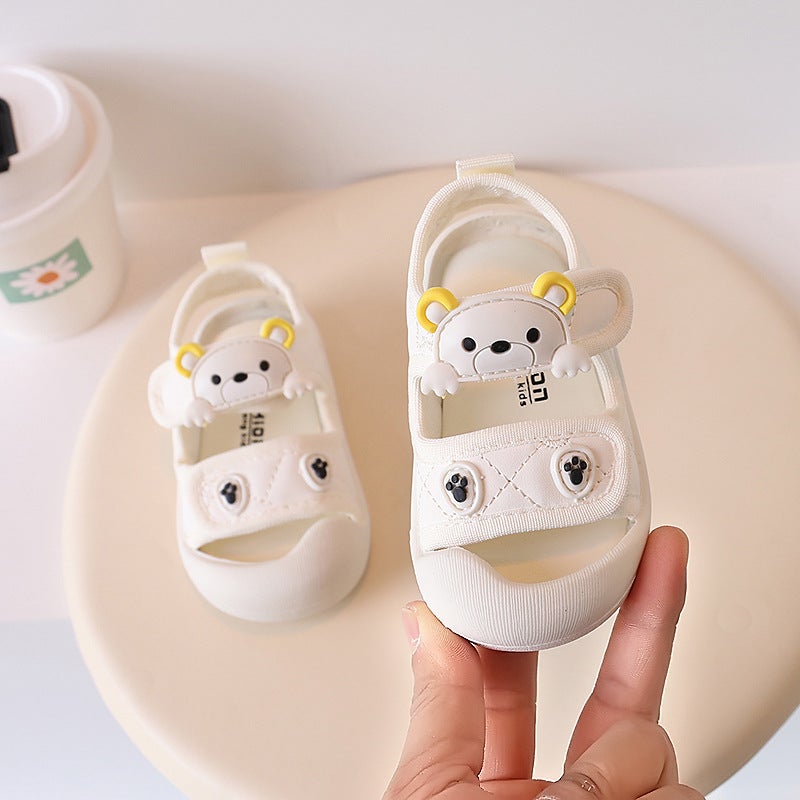 Baby Boy Summer Sandals Bear Design Soft Sole White 