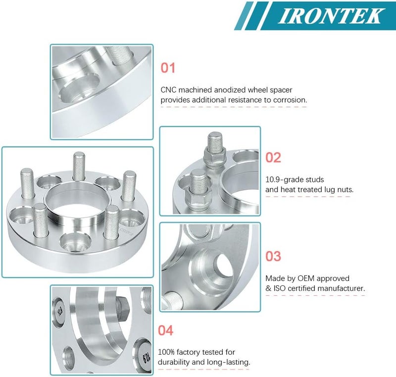 IRONTEK 1in Hubcentric Wheel Spacers Adapter 5x4.5 (71.5mm Bore, 14x1.5 Studs) for Ford GT and Mustang - Image 3