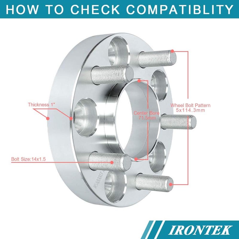 IRONTEK 1in Hubcentric Wheel Spacers Adapter 5x4.5 (71.5mm Bore, 14x1.5 Studs) for Ford GT and Mustang - Image 2