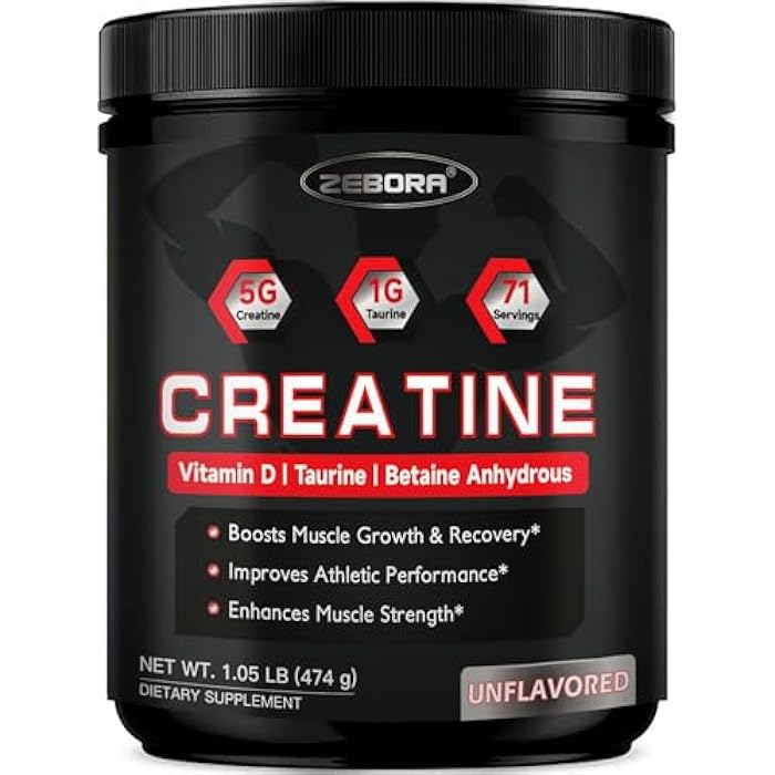 ZEBORA Creatine Monohydrate Powder for Adults, for Muscle Growth, Unflavor