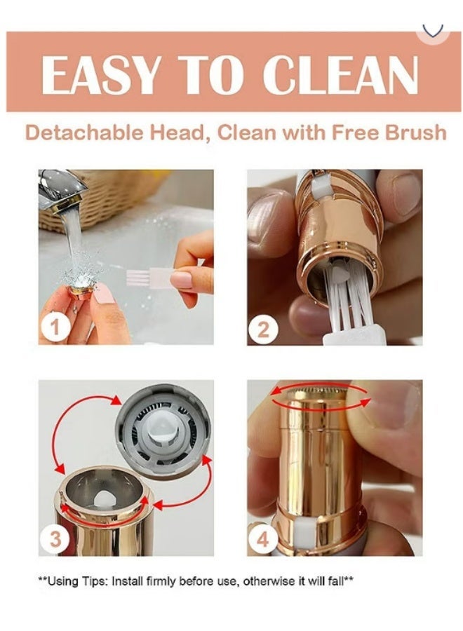 2 in 1 Electric Eyebrow Trimmer Facial Hair Remover for Women, Portable Rechargeable Painless Hair Razor, for Face Peach Fuzz Lips Chin Armpit Body (Gold) - Image 3