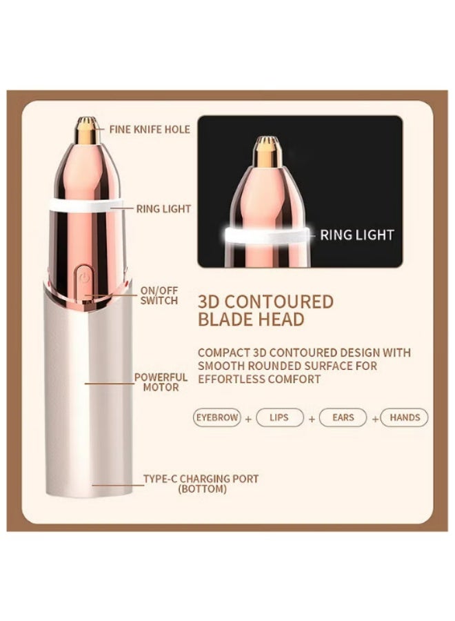 2 in 1 Electric Eyebrow Trimmer Facial Hair Remover for Women, Portable Rechargeable Painless Hair Razor, for Face Peach Fuzz Lips Chin Armpit Body (Gold) - Image 2