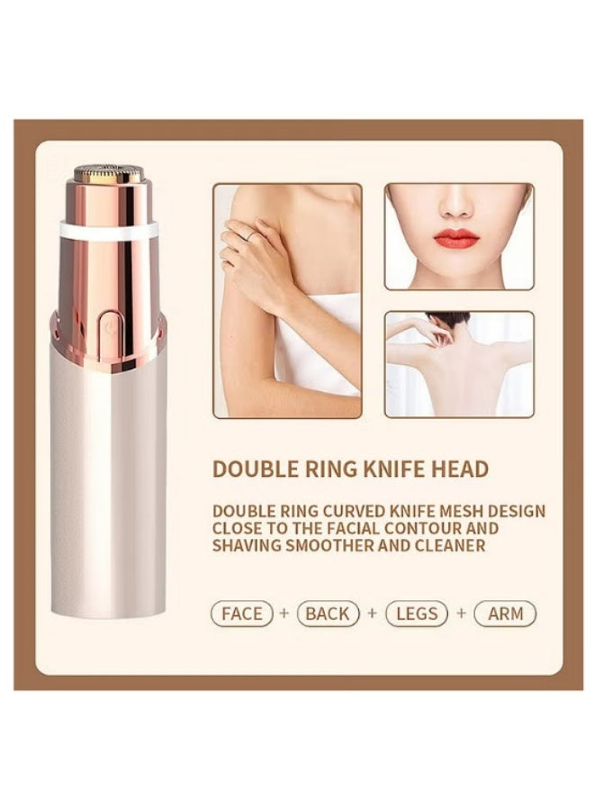 2 in 1 Electric Eyebrow Trimmer Facial Hair Remover for Women, Portable Rechargeable Painless Hair Razor, for Face Peach Fuzz Lips Chin Armpit Body (Gold) - Image 4