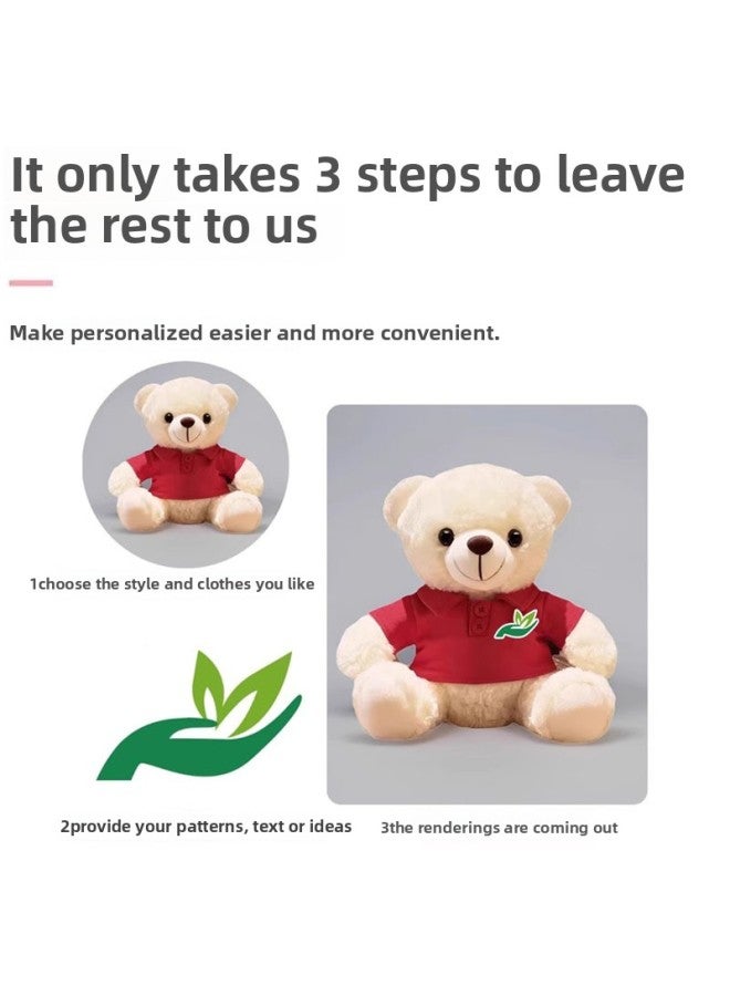 Bear Doll Plush Toy Doll Teddy Bear Doll Dressing Doll Company Activity Gift Printing Logo-Color:White Polo Shirt [white Bear]-Height:28cm