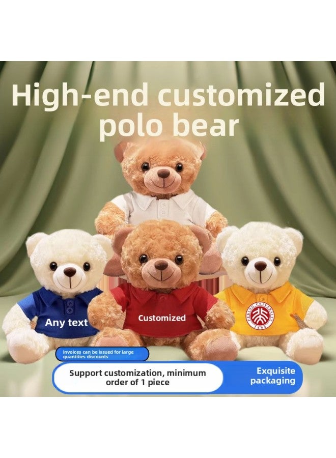 Bear Doll Plush Toy Doll Teddy Bear Doll Dressing Doll Company Activity Gift Printing Logo-Color:White Polo Shirt [white Bear]-Height:28cm