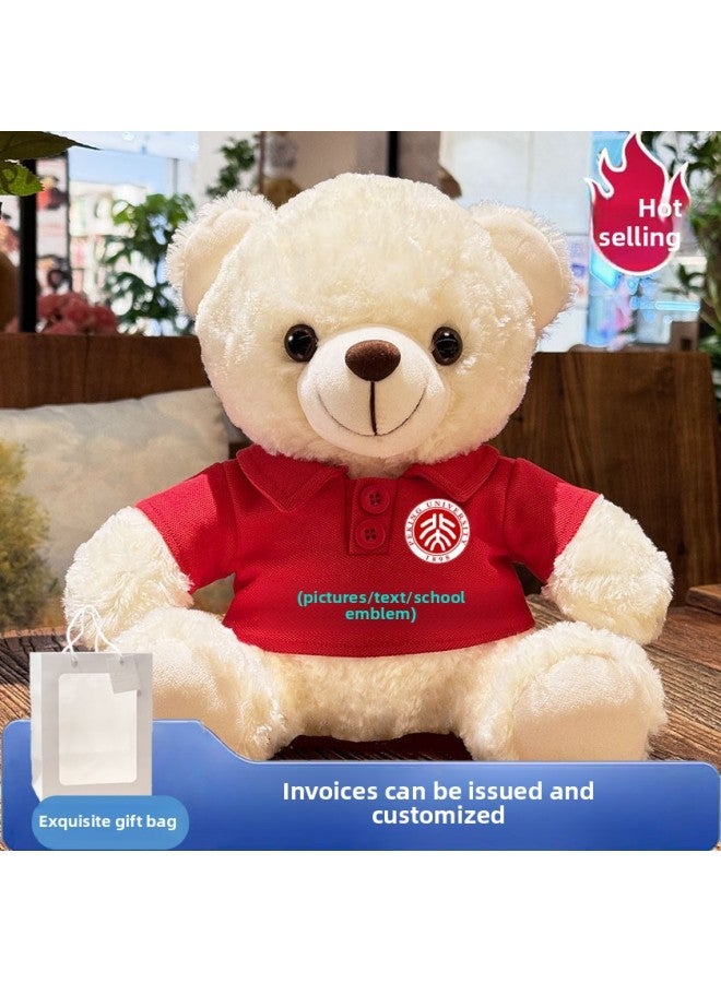 Bear Doll Plush Toy Doll Teddy Bear Doll Dressing Doll Company Activity Gift Printing Logo-Color:White Polo Shirt [white Bear]-Height:28cm