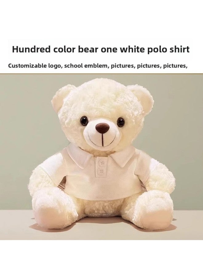 Bear Doll Plush Toy Doll Teddy Bear Doll Dressing Doll Company Activity Gift Printing Logo-Color:White Polo Shirt [white Bear]-Height:28cm