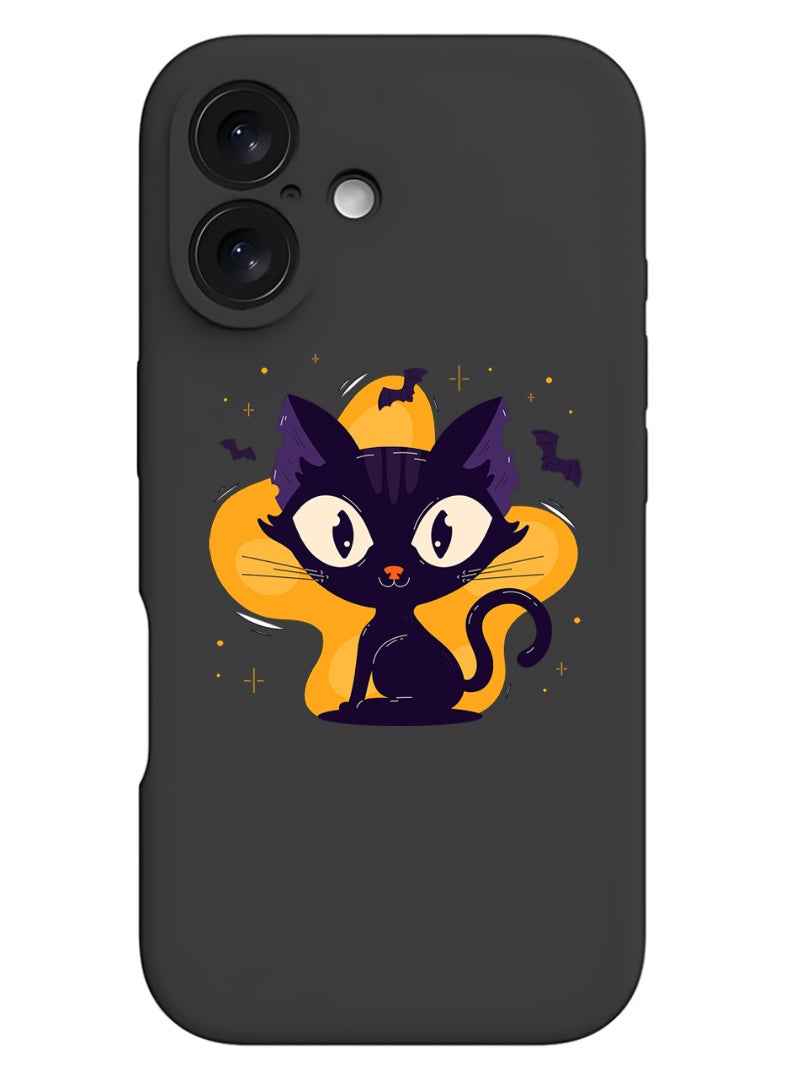 Theodor iPhone 16 Black Protective Slim Fit Case Liquid Silicone Cover with Full Body Protection Anti-Scratch Shockproof Case For iPhone - Black Cat Halloween - Image 1