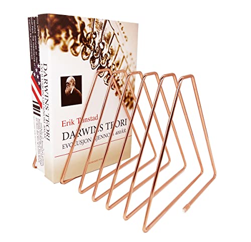 JIARI Decorative Book Organizer Magazine Holder Desktop File Sorter Organizer Bookshelf Bookends Book End Telescopic Metal Bookend 7 Section Rose Gold